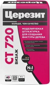Декоративная Штукатурка Ceresit CT 720 Визаж 25кг для Создания Фактуры Дерева, Белая / Церезит СТ 720