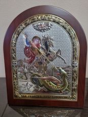 Георгий Победоносец (цветная эмаль)  с деревянной рамкой 28х35 см