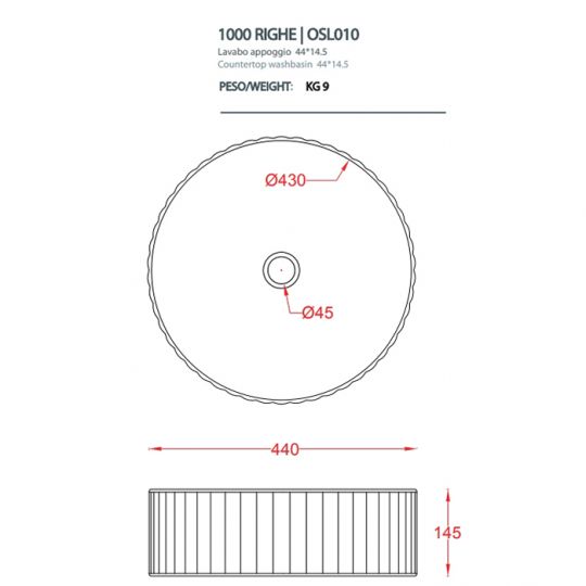Раковина Artceram Millerighe OSL010 44х44 схема 2