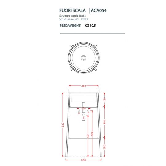 Консоль для раковины напольная Artceram Fuori Scala ACA054 38х38 схема 2