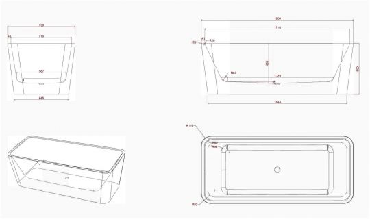 Отдельностоящая ванна ArtCeram Square искусственный камень ACW004 схема 2
