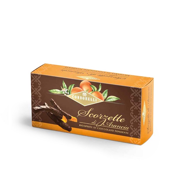 Апельсиновые цукаты в темном шоколаде, Condorelli, 80 г, Scorzette d’arancia candite ricoperte di cioccolato fondente 80 g