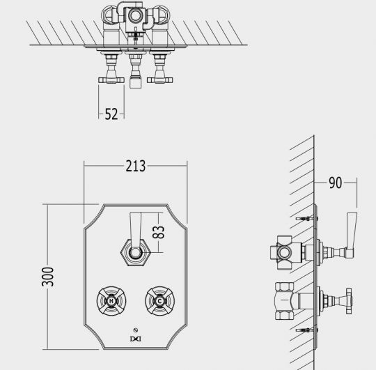 Devon&Devon Jubilee Black Cross смеситель для ванны/душа adjbl1059 схема 2 Devon&Devon Jubilee Black Cross смеситель для ванны/душа adjbl1059 схема 2