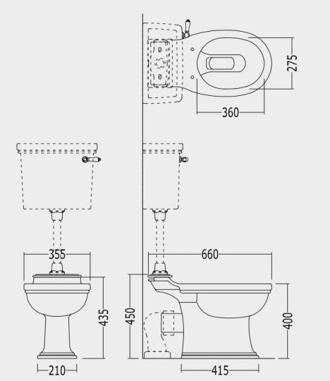 Унитаз Devon&Devon Rose с высоким бачком схема 2 Унитаз Devon&Devon Rose с высоким бачком схема 2