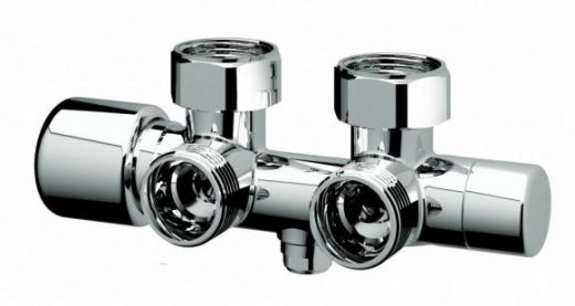 Н-образный термостатический узел с запорными клапанами 3/4"EU х 3/4" ВР, угловой FAR