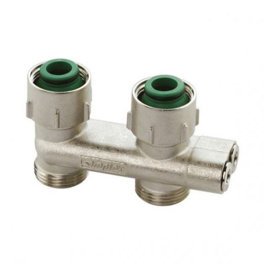 Узел прямой перекрёстный D2/50 НВ 3/4" х 3/4" ЕК радиаторный со встроенными вентилями и адаптерами Simplex
