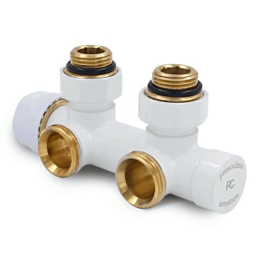 Узел нижнего подключения термостатический угловой Thermolink 1/2" х 3/4", белый правый PrimoClima