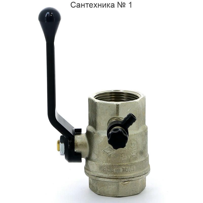 Кран шаровой ВВ 1 1/4" с заглушкой 1/4" и дренажным вентилем, ручка OREGON серия 330 полный проход Bugatti