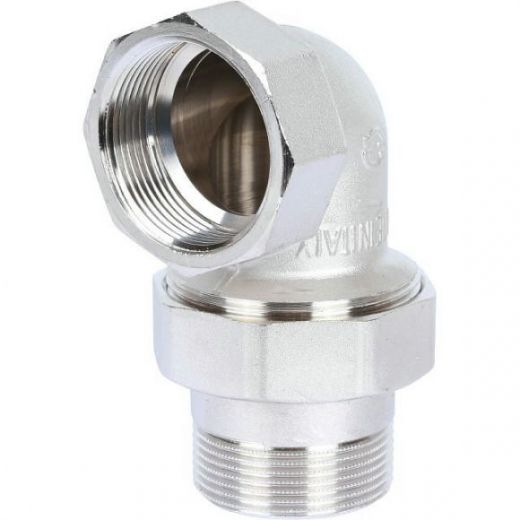 Разъемное угловое соединение "американка" ВН 1 1/2, уплотнение под гайкой o-ring кольцо, никелированное STOUT