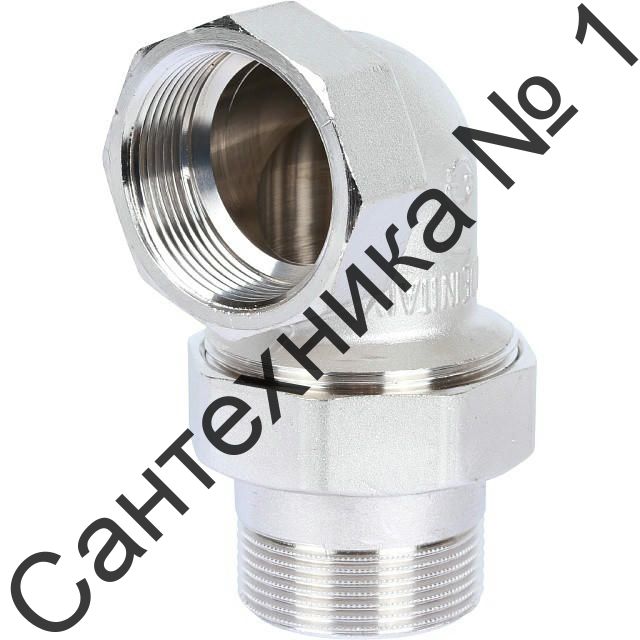 Разъемное угловое соединение "американка" ВН 1 1/2, уплотнение под гайкой o-ring кольцо, никелированное STOUT