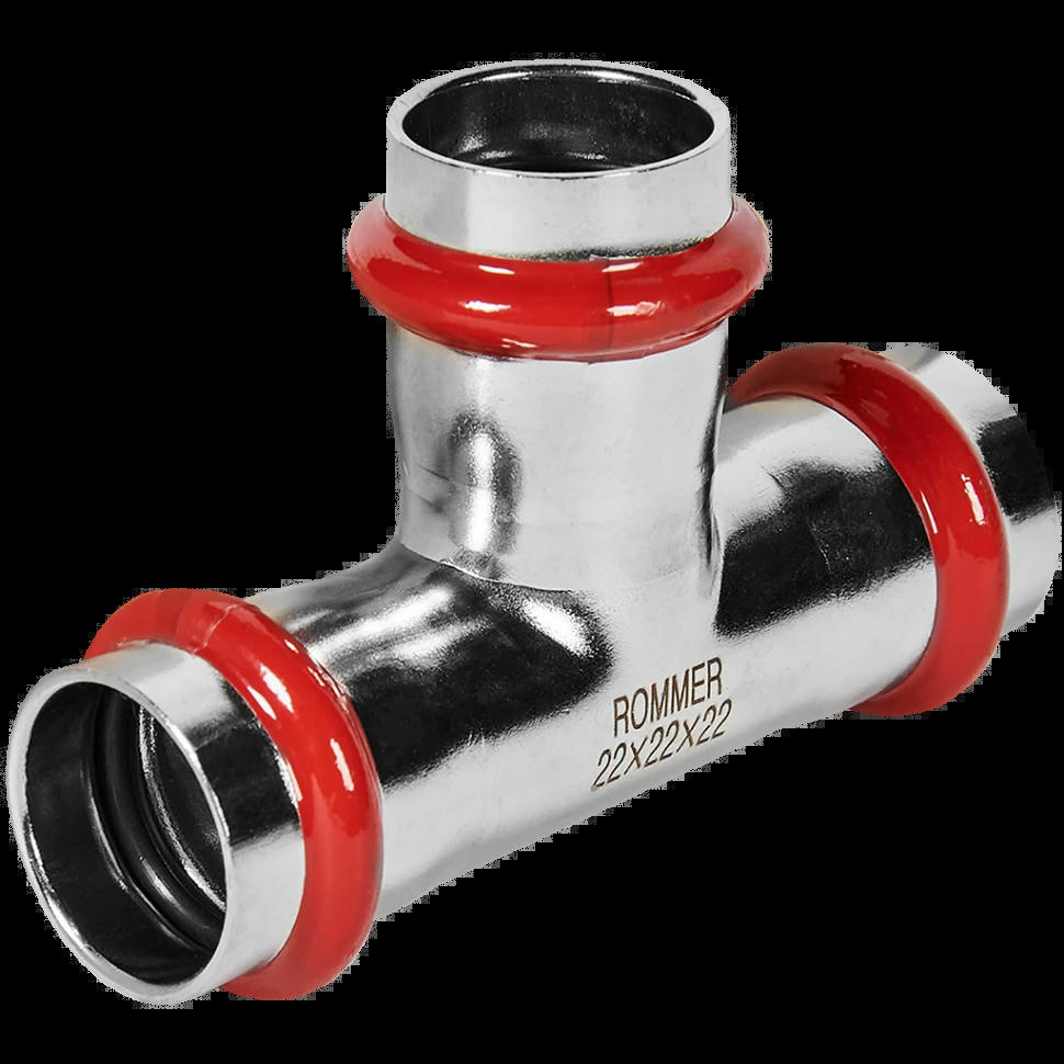 Тройник равнопроходной 22 из нержавеющей стали ROMMER