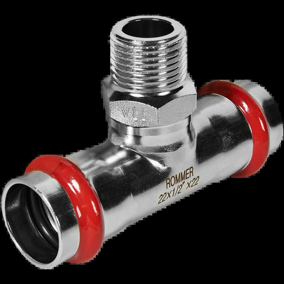 Тройник-переходник НР 22х1/2 из нержавеющей стали ROMMER