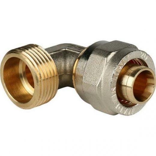 Угольник-переходник с наружной резьбой 20х3/4" для металлопластиковых труб, винтовой STOUT