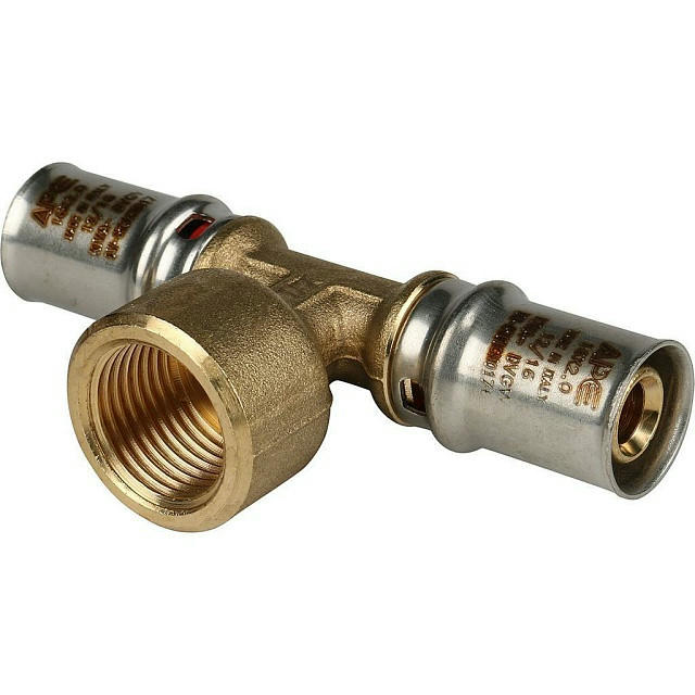 Тройник-переходник с внутренней резьбой 16х1/2"х16 для металлопластиковых труб, прессовой STOUT