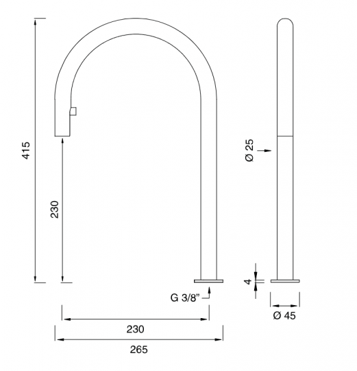 Поворотный излив с выдвижным душем Cea Design FRE143 высота 41,5 см схема 2