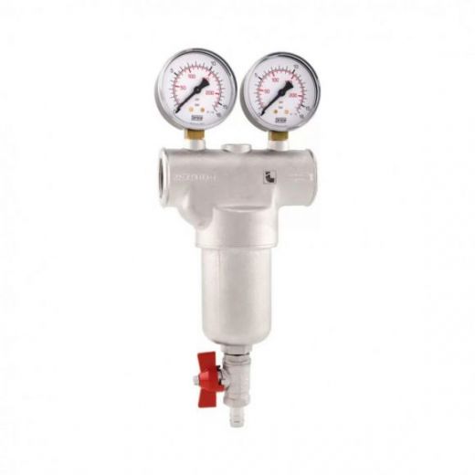 Фильтр сетчатый муфтовый ВВ 3/4" 300 мкм с 2 манометрами и спускником Itap