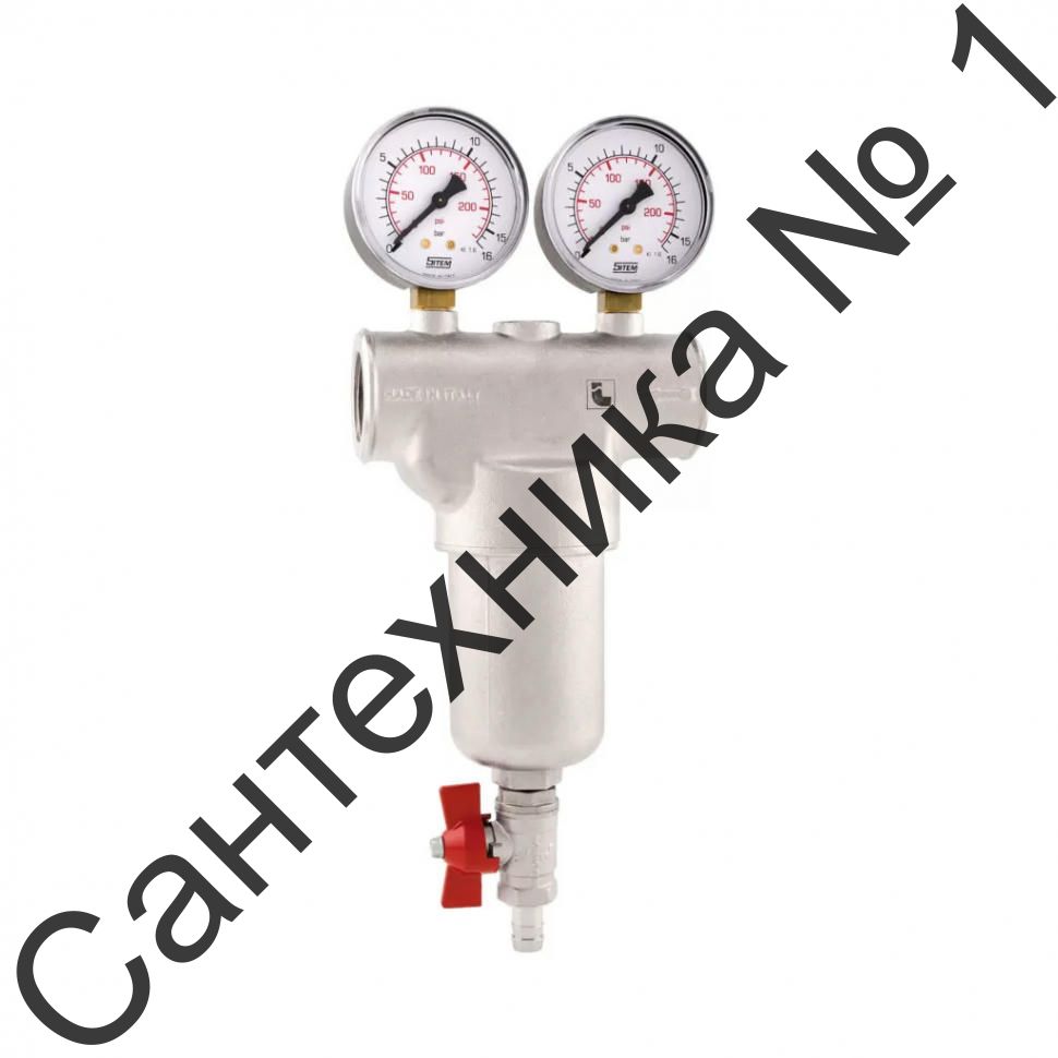 Фильтр сетчатый муфтовый ВВ 3/4" 300 мкм с 2 манометрами и спускником Itap