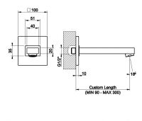 Излив для ванны Gessi Rettangolo Shower 20121 длина под заказ схема 2