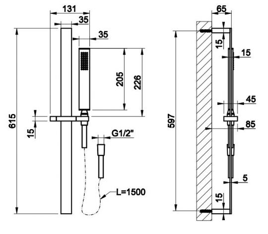 Душевая лейка со штангой Gessi Rettangolo 20145 схема 2 Душевая лейка со штангой Gessi Rettangolo 20145 схема 2