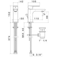 Смеситель для раковины Newform Extro 69310.21.018 1 отверстие с донным клапаном схема 2