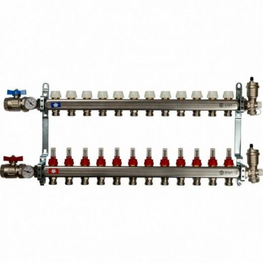 Коллекторная группа в сборе из нержавеющей стали с расходомерами на 12 выходов STOUT