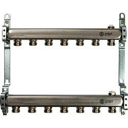 Коллекторная группа из нержавеющей стали для радиаторной разводки без расходомеров на 7 выходов STOUT