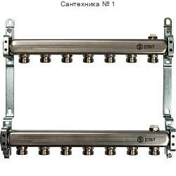Коллекторная группа из нержавеющей стали для радиаторной разводки без расходомеров на 7 выходов STOUT