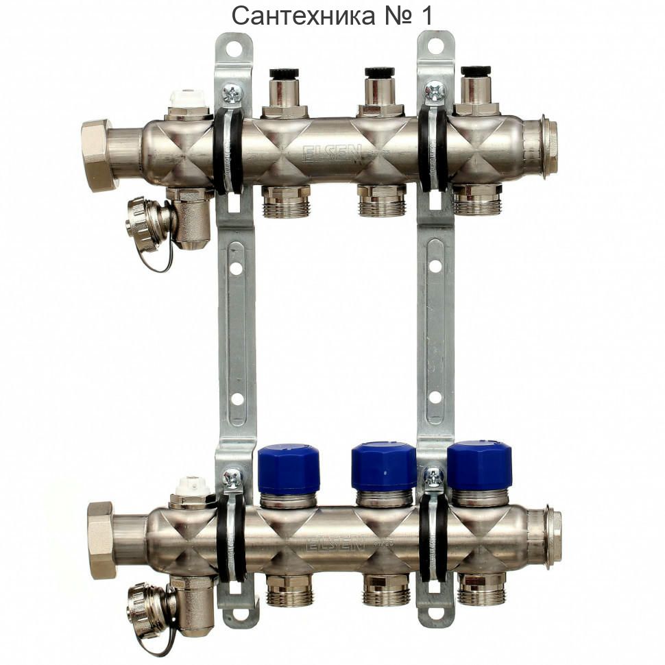 Коллекторная группа НГ 1" с вентилями на 2 контура 3/4" EK, нержавеющая сталь ELSEN