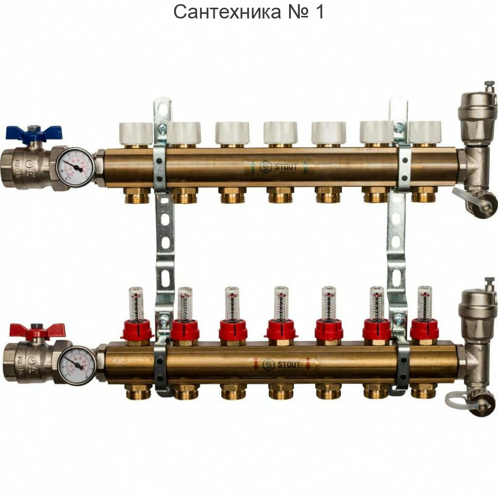 Коллекторная группа из латуни с расходомерами 7 выходов STOUT