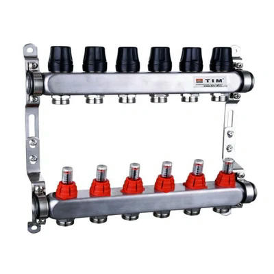 Коллекторная группа из нержавеющей стали с расходомерами 1" на 10 выходов 3/4" TIM