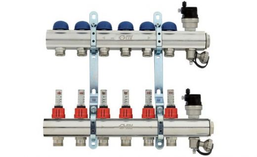 Коллекторная группа с расходомерами 1" на 3 выхода 3/4 EK FIV