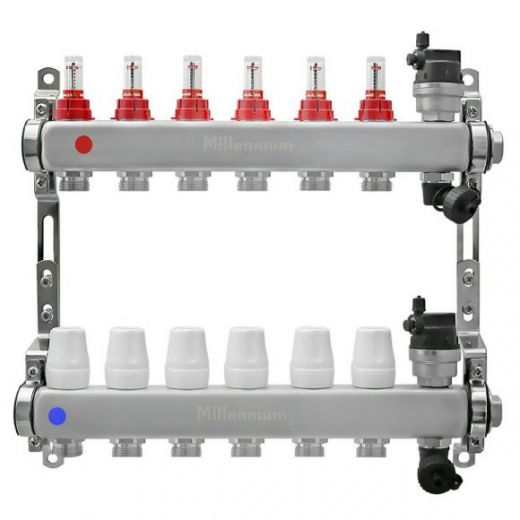 Коллекторная группа 1" 6 выходов без кранов с расходомерами Millennium