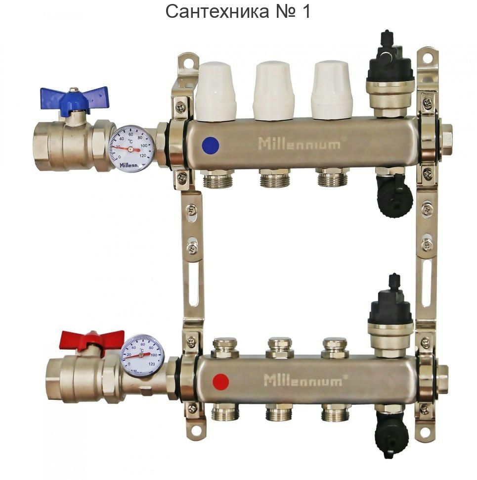 Коллекторная группа 1" 4 выхода с кранами Millennium