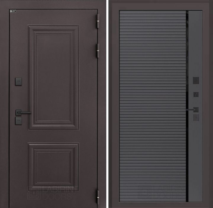 Входная дверь Лабиринт Полярис Лайт - 22 Графит софт, черная вставка с терморазрывом