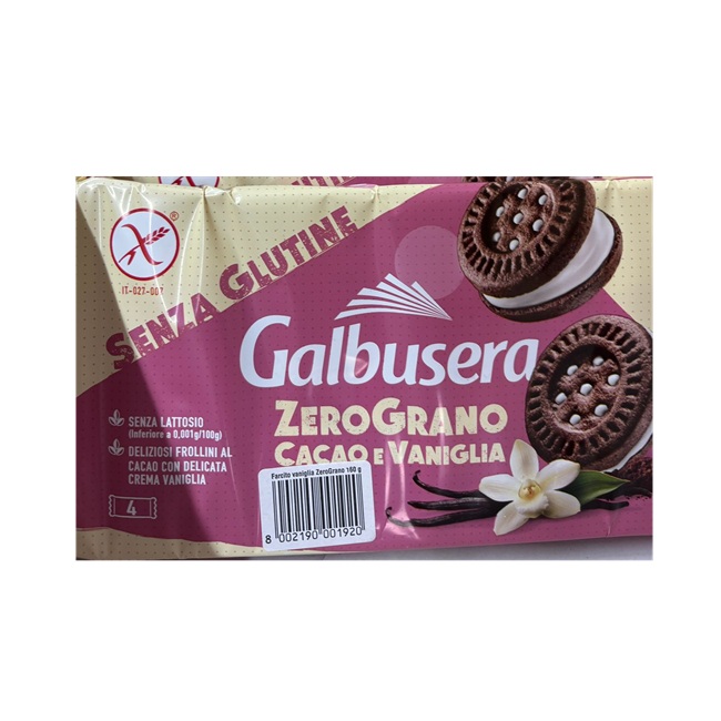 Печенье песочное шоколадное без глютена с ванильным кремом Galbusera 160 г, ZeroGrano Farcito 160 g