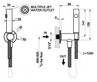 Гигиенический душ Gessi Inciso Total Look без смесителя 58153707 black metal brushed схема 2