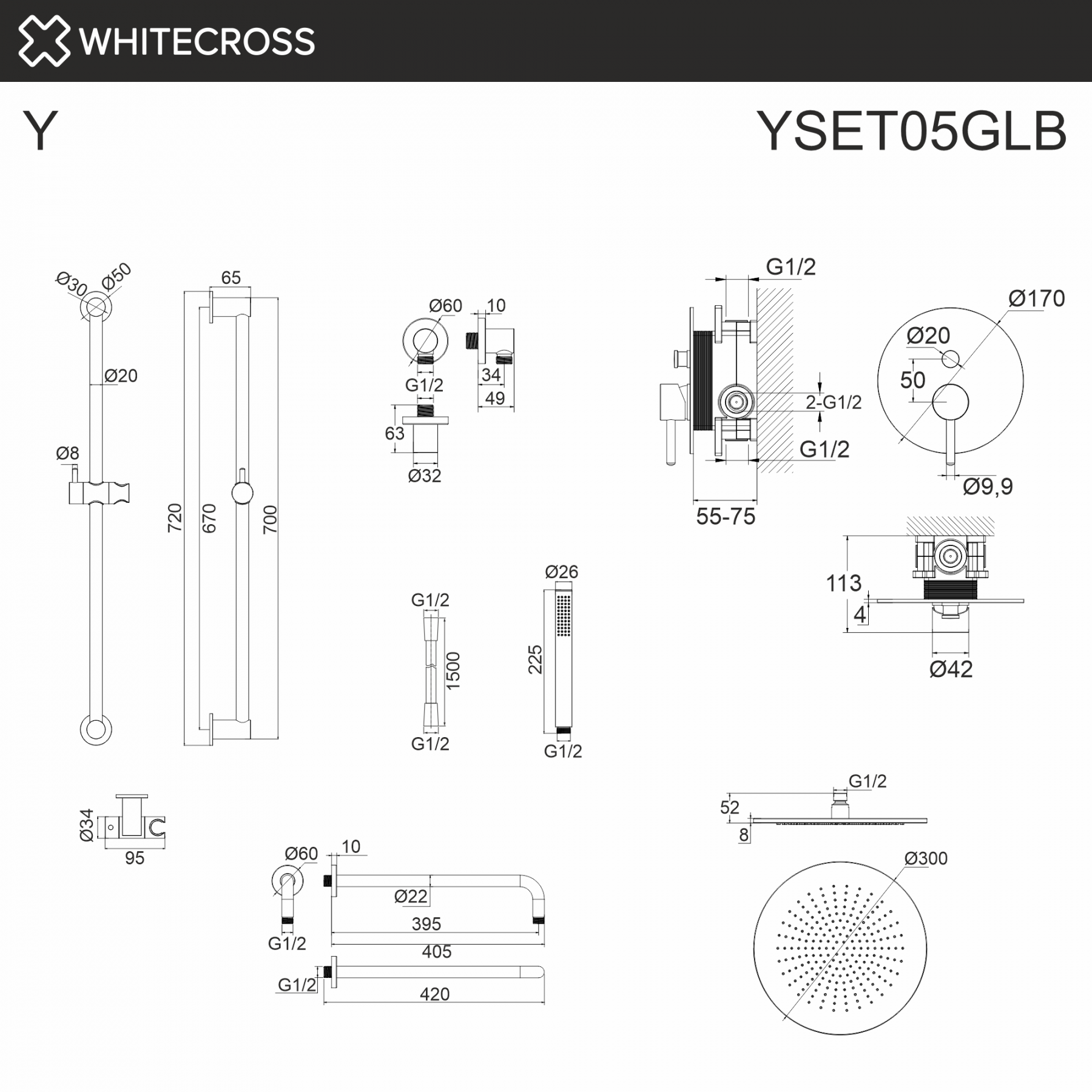 Душевая система скрытого монтажа WHITECROSS Y YSET05GLB золото браш схема 3