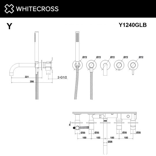 Смеситель для ванны скрытого монтажа WHITECROSS Y Y1240GLB золото ФОТО