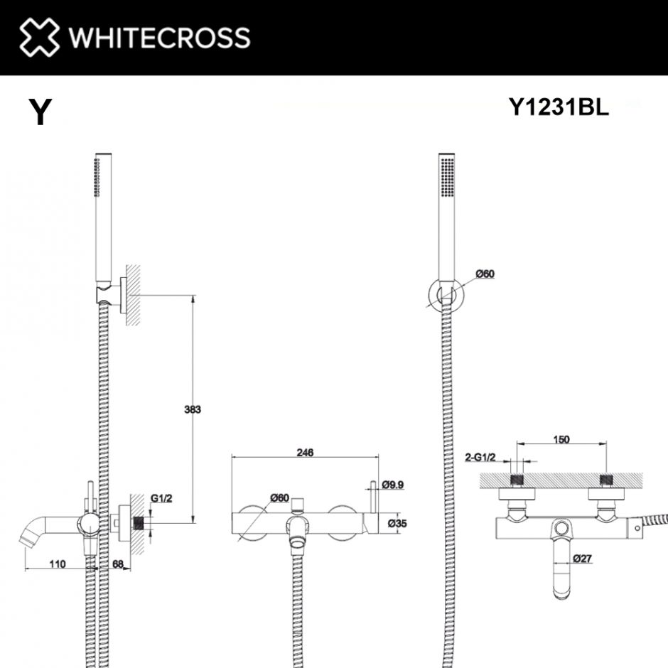 Смеситель для ванны с душевым комплектом WHITECROSS Y Y1231BL черный ФОТО