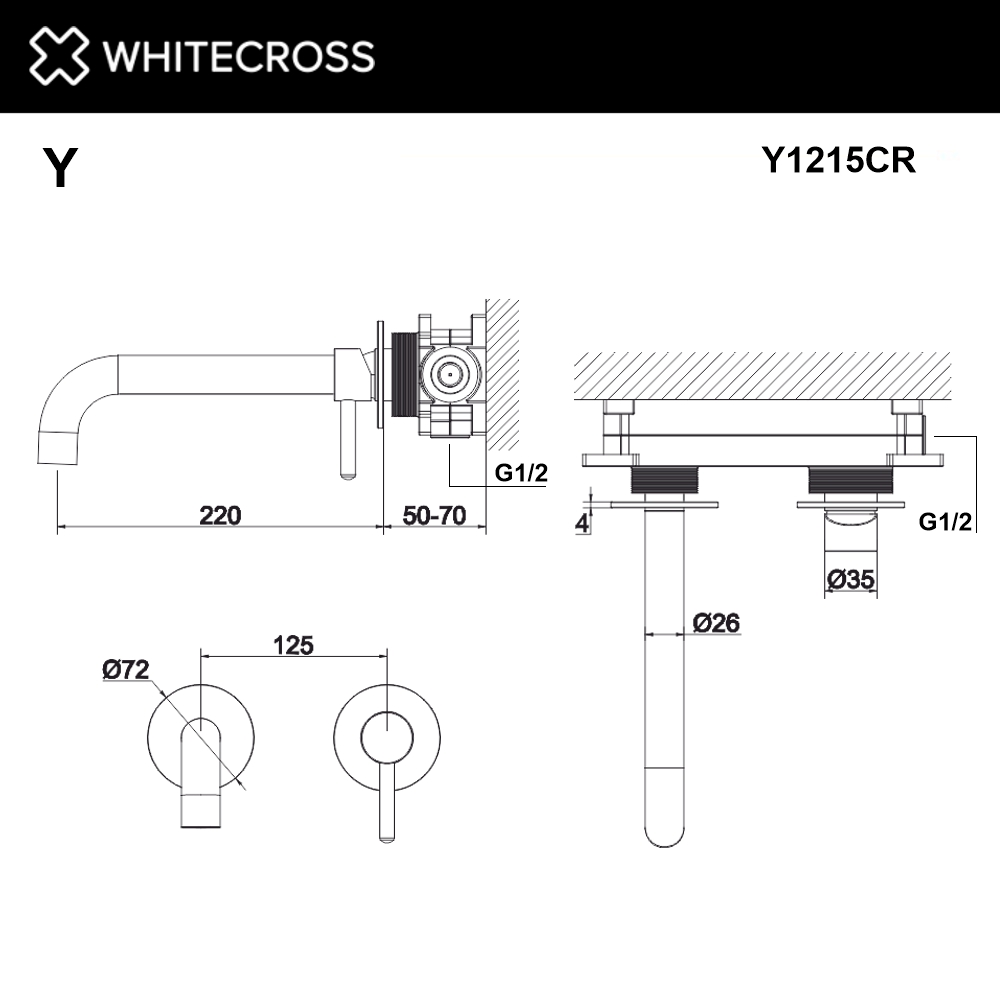 Смеситель для раковины скрытого монтажа WHITECROSS Y Y1215CR хром схема 4