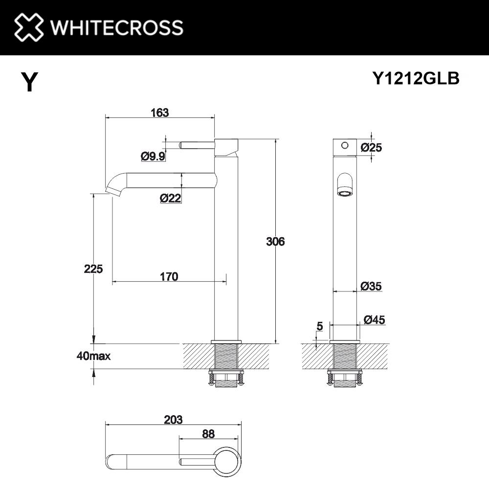 Высокий смеситель для раковины WHITECROSS Y Y1212GLB золото схема 3