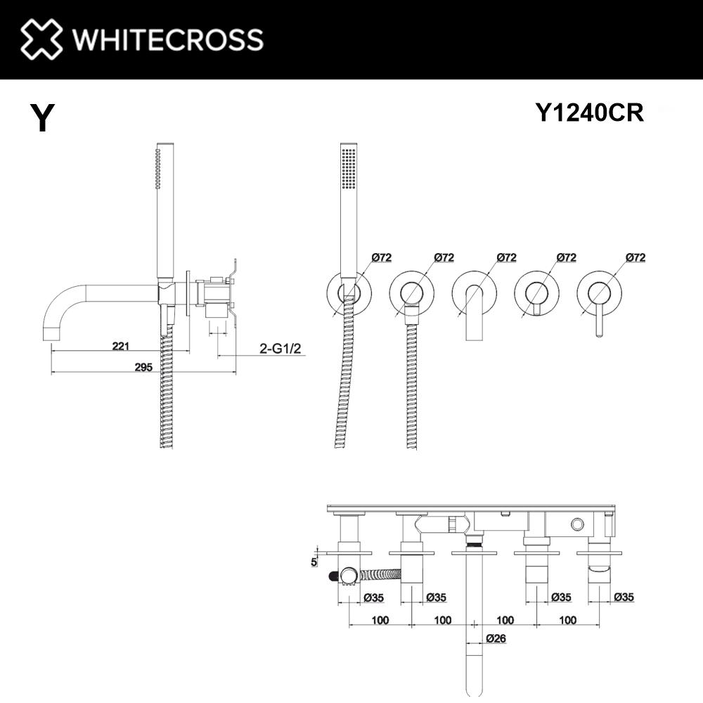 Смеситель для ванны скрытого монтажа WHITECROSS Y Y1240CR хром схема 3