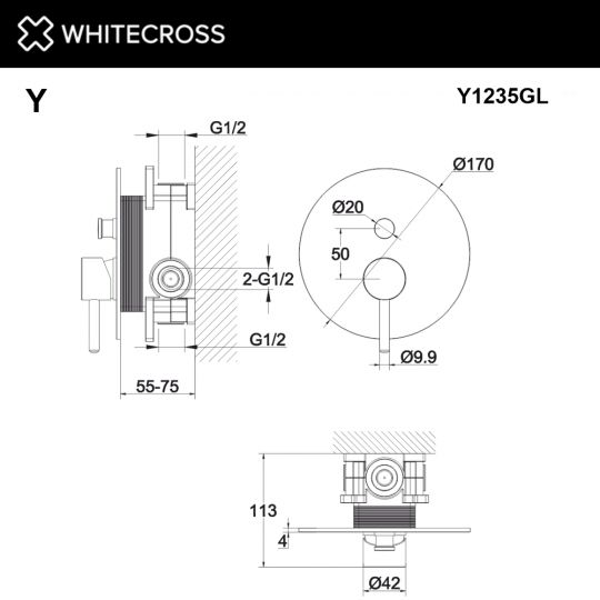 Смеситель для душа скрытого монтажа WHITECROSS Y Y1235GL золото ФОТО