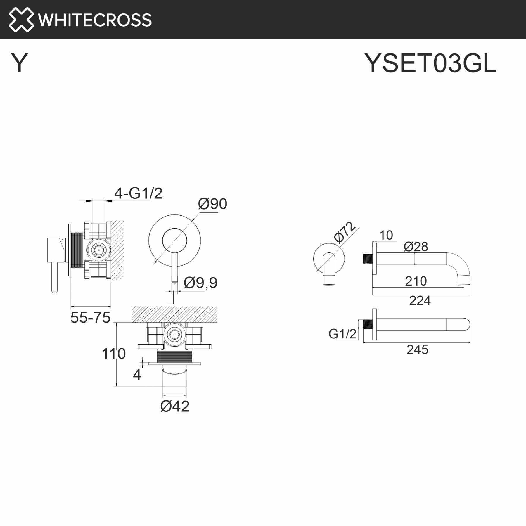 Душевая система с изливом скрытого монтажа WHITECROSS Y YSET03GL золото схема 3