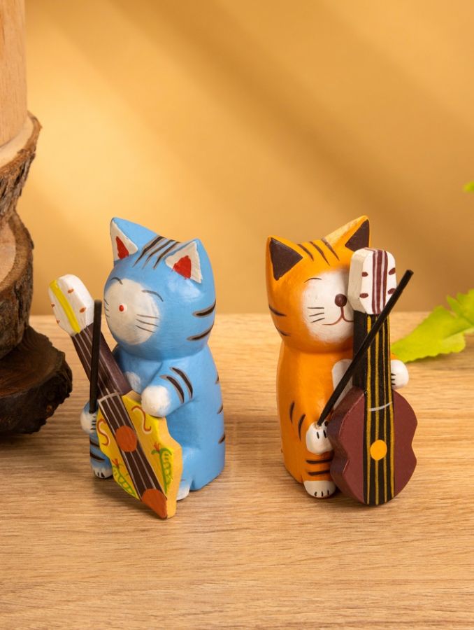 Сувенир «Кот с контрабасом», 4?5?8 см, дерево, МИКС