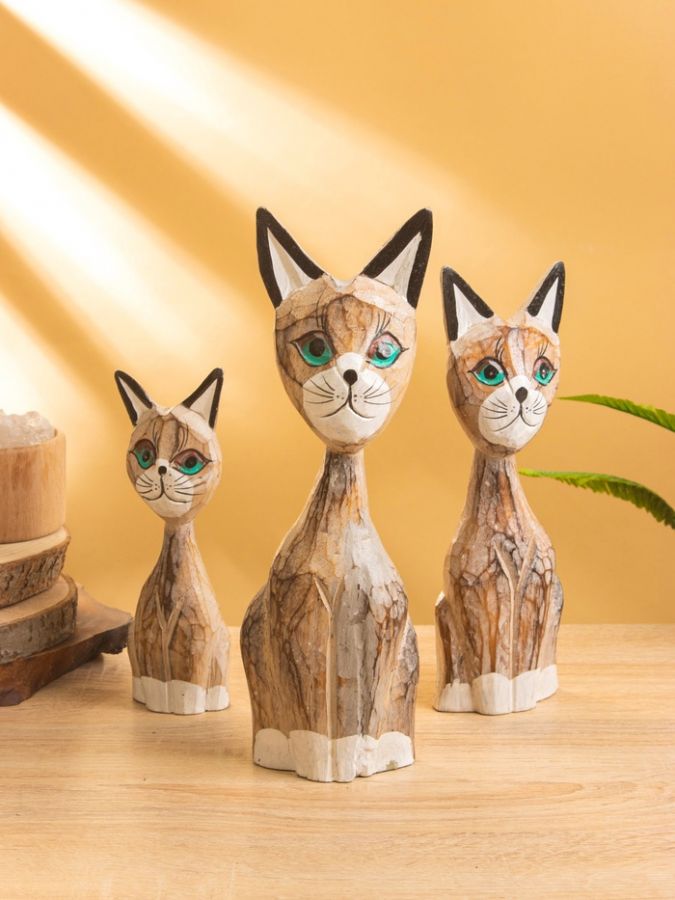 Сувенир интерьерный «Кошачья семья», набор 3 шт., h=30 см, h=25 см, h=20 см, дерево, белый