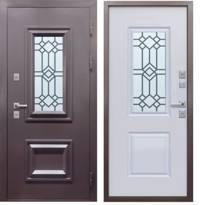 Входная дверь с терморазрывом и стеклопакетом Заводские ПроТермо с Багетом Букле шоколад - Белый