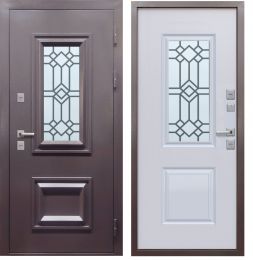 Входная дверь с терморазрывом и стеклопакетом Заводские ПроТермо с Багетом Букле шоколад - Белый