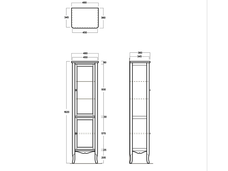 Пенал Simas Arcade ARMV1 со стеклянными дверцами 48х48 см ФОТО