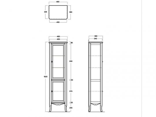 Пенал Simas Arcade ARMV1 со стеклянными дверцами 48х48 см схема 2